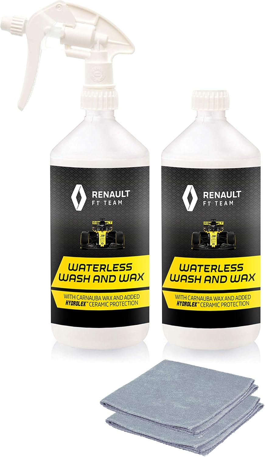Renault F1 Waterless Wash & Wax 1L Bottles with Trigger & Microfibre