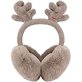 BTHRORO Fluffy Ear Muffs for Women Girls Cute Reindeer Antlers Earmuffs Winter Warm Ear Warmers Foldable Plush Earmuffs