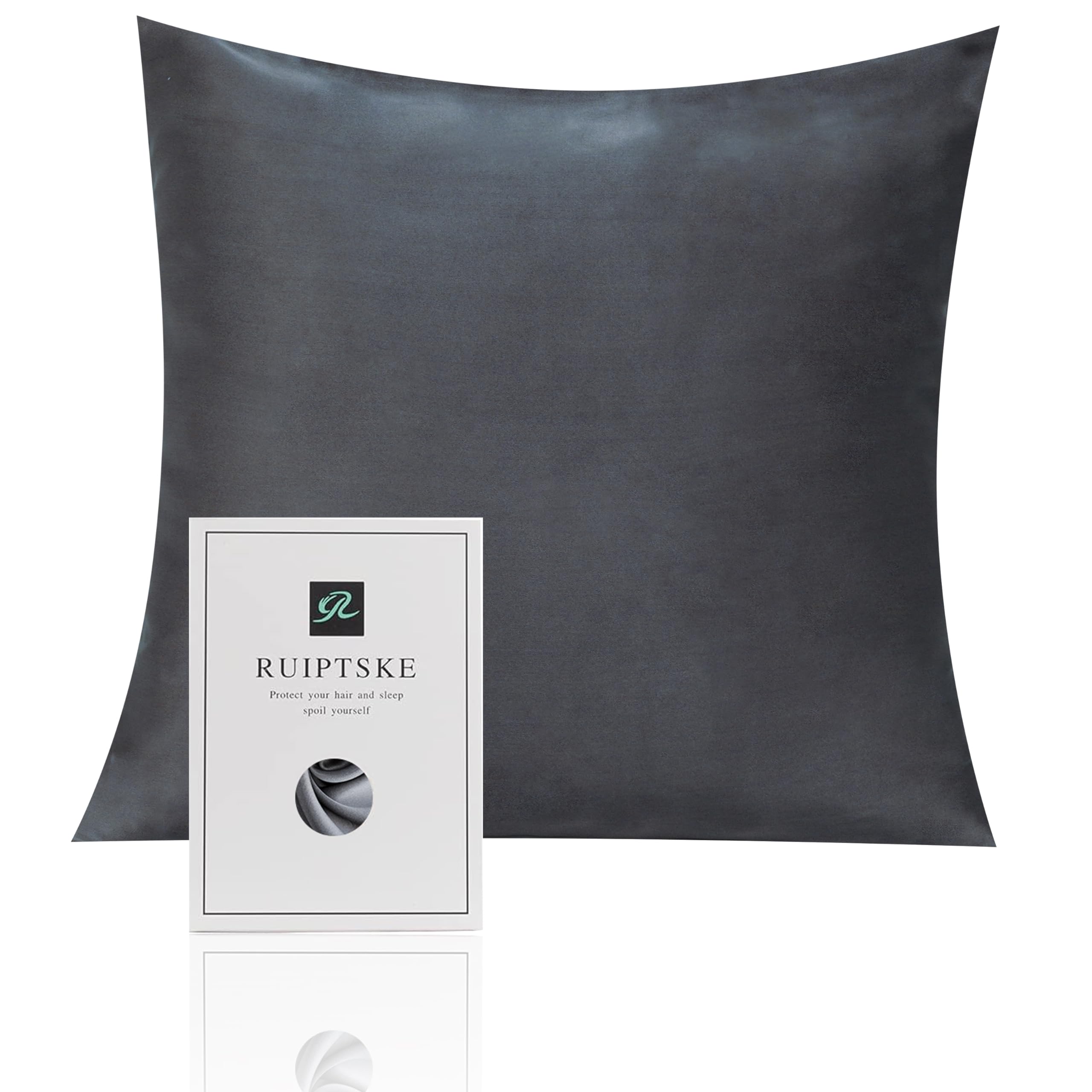 Oeko-TEX® Certified Silk Pillowcase for 100% Silk Pillow 22 Momme Certified Hair and Skin Benefits Anti Aging, Anti Dust Mite (Dark Grey, 65 x 65 cm)