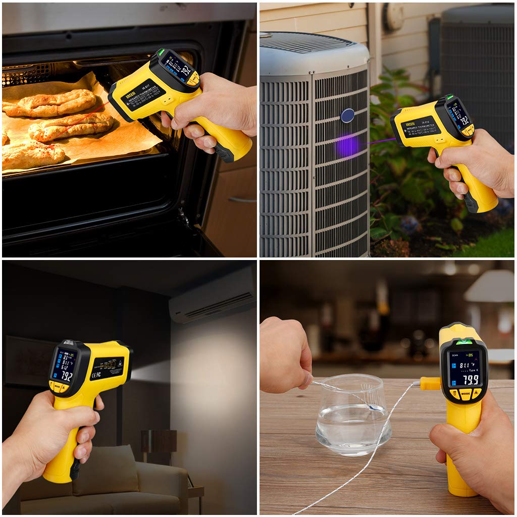 Urceri InfrarotThermometer, 50 °C 750 °C, digital, berührungsloser Laser mit Farbdisplay, K