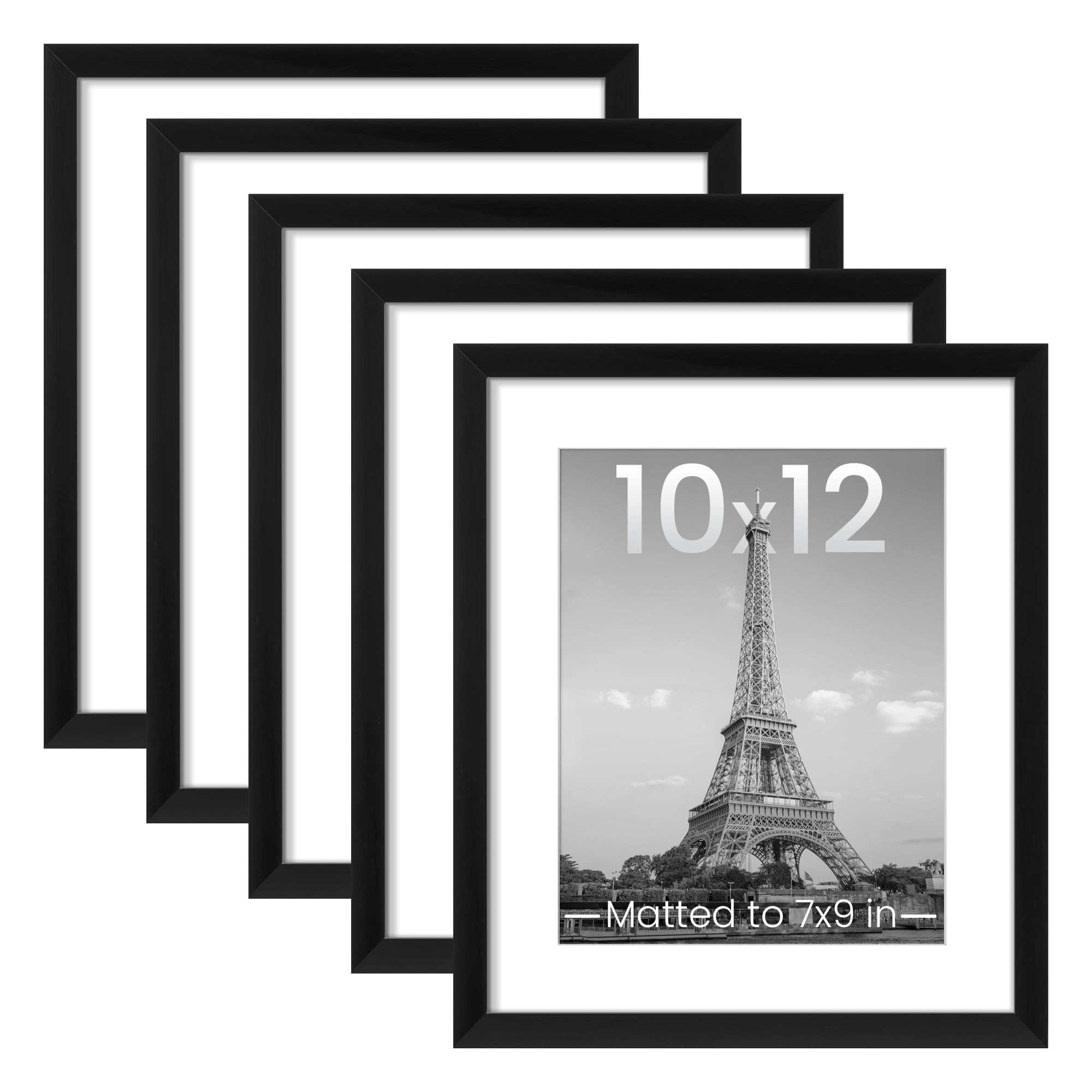 Photo 1 of upsimples 10x12 Picture Frame Set of 5, Display Pictures 7x9 with Mat or 10x12 Without, Wall Gallery Poster Frames, Black