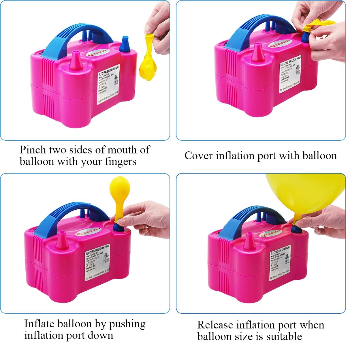 IDAODAN Portable Dual Nozzle Rose Red 110V 600W Electric Balloon Blower Pump/Electric Balloon Inflator For Decoration: Toys & Games
