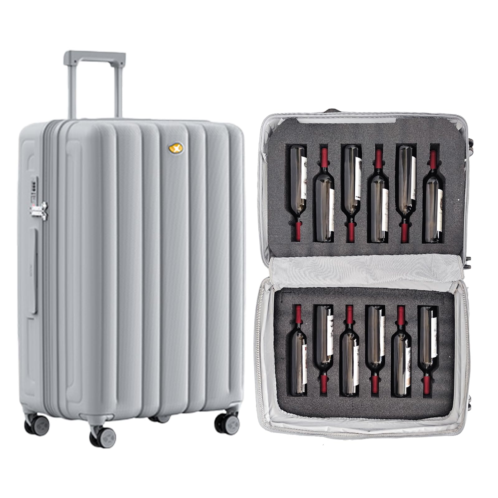 Photo 1 of Wine Suitcase for Airplanes - 12 Bottle Capacity, Durable Shipping Box, Travel Case With TSA Lock, Versatile Carrier With Removable Inserts and Silent Spinner Wheels (Sleek Silver)