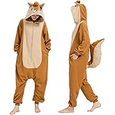 BETIFUHOM Squirrel Onesie Pajamas for Adults Halloween Costume Animal One-Piece Cosplay
