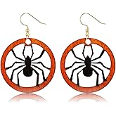 INLOLLY Halloween Earrings, Lightweight Wooden Earrings for Women, Spider Ghost Pumpkin Black Cat Earrings