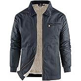 Flygo Mens Sherpa Lined Detroit Jacket Winter Warm Fleece Coat Waxed Washed Canvas Rugged Waterproof Jackets