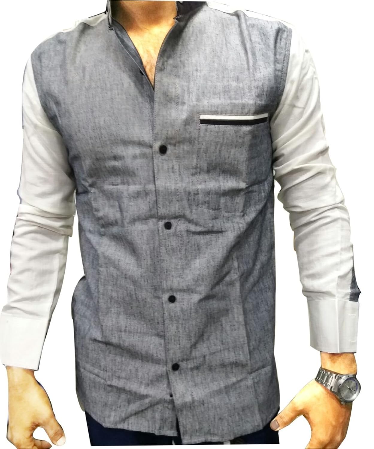 generic men's cotton shirt (grey white)