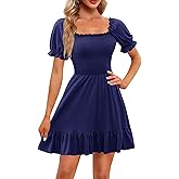 ETOSELL Women's Summer Puff Short Sleeve Mini Dress with Ruffled Neckline Smocked Casual Dresses