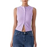 Women’s Button Down Tank Tops Sleeveless Ribbed Crop Summer Button Up Crewneck Vest Shirt Going Out Slim Fit Tops
