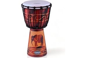 GMP Elephant Carved Wood Djembe - 8" head x 16" tall (Small (16"x8"))