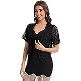 Front Open Shrug for Evening Dresses Lightweight Lace Women Sheer Short Sleeve Tops Wedding Bridal Cardigan
