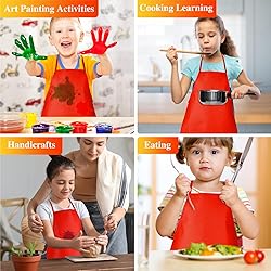 BOUBONI 12 Pieces Red Kids Painting Aprons With 2