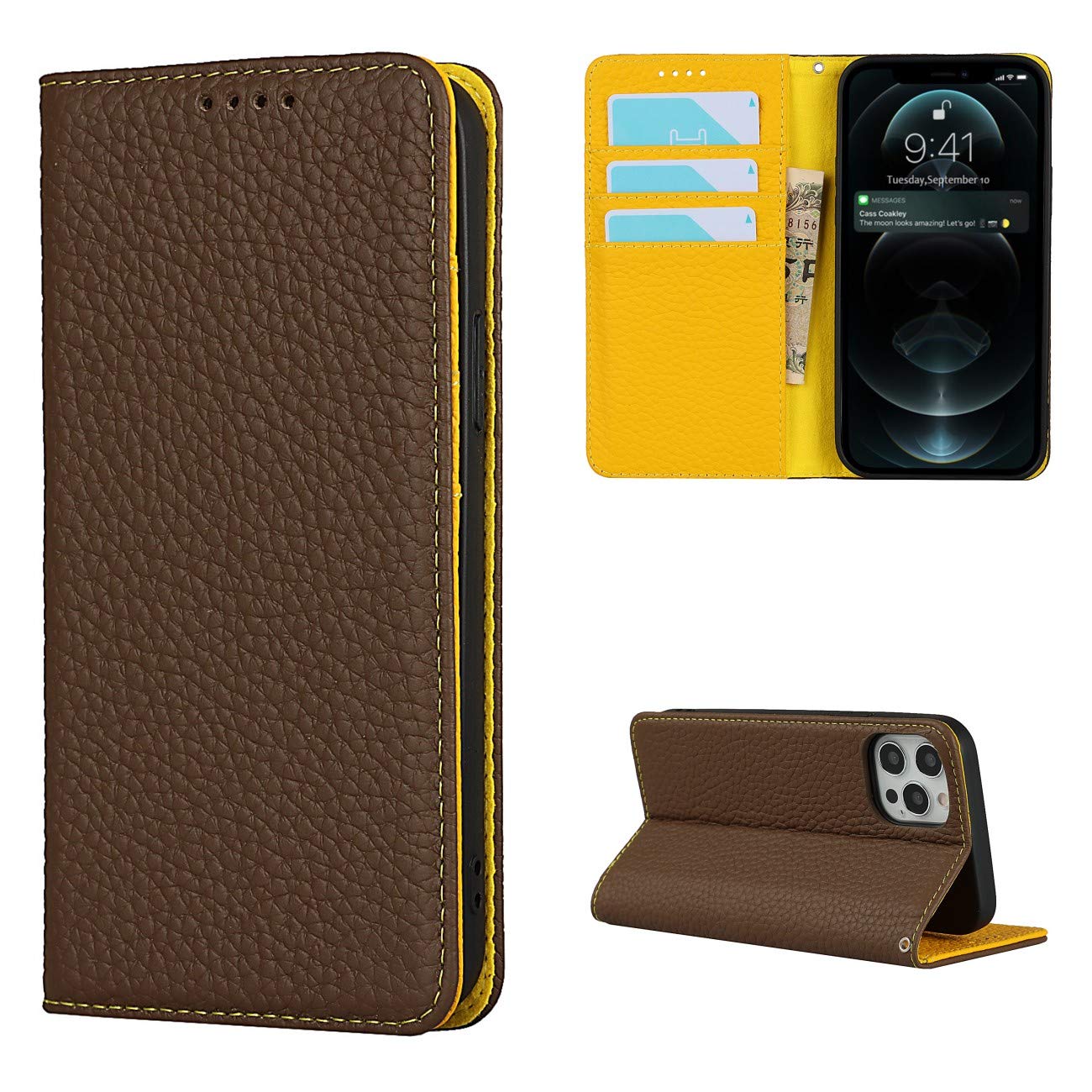 Copmob Phone Case iPhone 12 Pro Max,Flip Genuine Leather Wallet Case,[4 Slots][Magnetic closure][With Lanyard],Protective Cover Case for iPhone 12 Pro Max - Brown