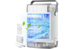 BESHAPY Portable Air Conditioners, Mini Evaporative Air Cooler with Remote, 3 Wind Speed & 2 Mist Mode, 7-Color Night Light, 2-4-8H Timer, 1600ML Water Tank Best Small Cooling Fan for Home