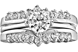 1000 JEWELS Trustmark Sterling Silver 1.04ct Ice on Fire CZ Wedding Ring Set with Ring Guard, Christina 3101B