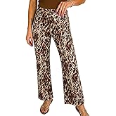 Astylish Women Animal Leopard Print Wide Leg High Waisted Jeans Tummy Control Casual Cropped Raw Hem Ankle Denim Pants