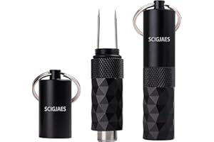 SCIGJAES Portable Cigar Punch Cigar Cutter Twin Nubber Cigar Pick 2 in 1 Multitool W/Key Ring (Black)
