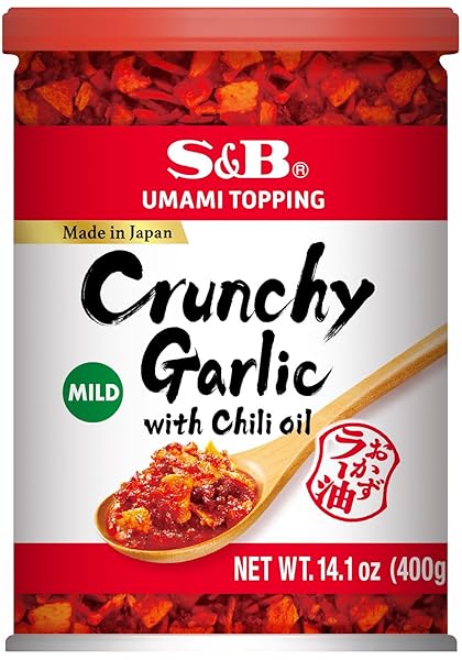 S&B CHILI OIL WITH CRUNCHY GARLIC, 14.1 OUNCE