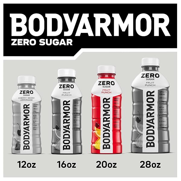 BODYARMOR ZERO SUGAR FRUIT PUNCH, SUGAR FREE SPORTS DRINK – LOW-CALORIE HYDRATION – NATURAL FLAVORS WITH POTASSIUM PACKED ELECTROLYTES, ANTIOXIDANTS, AND B-VITAMINS, 20 FL OZ (PACK OF 6)
