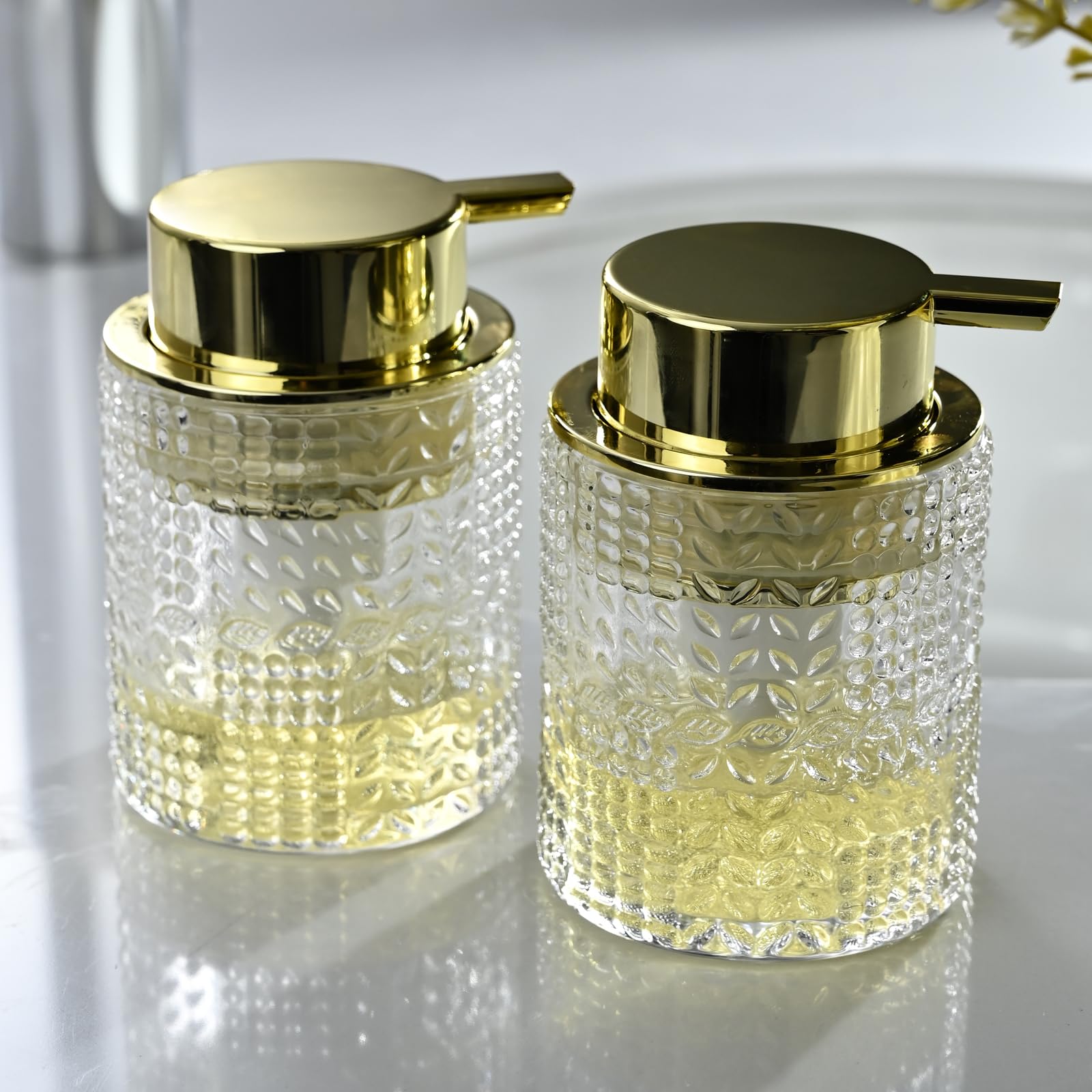 Photo 1 of CICUFY Foaming Glass Soap Dispenser,Hand Foam Soap Dispenser for Kitchen & Bathroom-2 Pack?B-Type Clear Glass/Gold Pump?