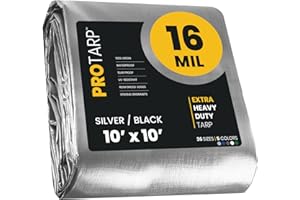 PROTARP Extra Heavy Duty 16 Mil Tarp Cover, Waterproof, UV Resistant, Rip and Tear Proof, Poly Tarpaulin with Reinforced Edges for Roof, Camping, Patio, Pool, Boat. (Silver/Black 10′ X 10′)
