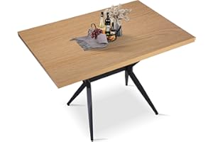 LUCKYERMORE 48 X 30 Inch Dining Table for 4-6 Persons, Wood Kitchen Table with 1.5" Thickness Tabletop and Solid Metal Legs, Rectangular Modern Coffee Table for Dining Room, Living Room, Cafe, Bar
