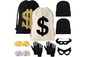 YI-GOG Canvas Money Bag with Drawstring Closure Robber Costume Set Dollar Sign Large Carrying Sack Prop for Halloween Cosplay Bank Robber Pirate Cosplay Theme Party