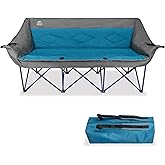 LANMOUNTAIN 3 Person Camping Chairs,Supports 900Lbs,Oversized Loveseat Camp Chair w/Cup Holder,Wine Glasses Holder,Heavy Duty Extra Large Outdoor Folding Sofa Perfect for Family Picnic,Parties,Garden