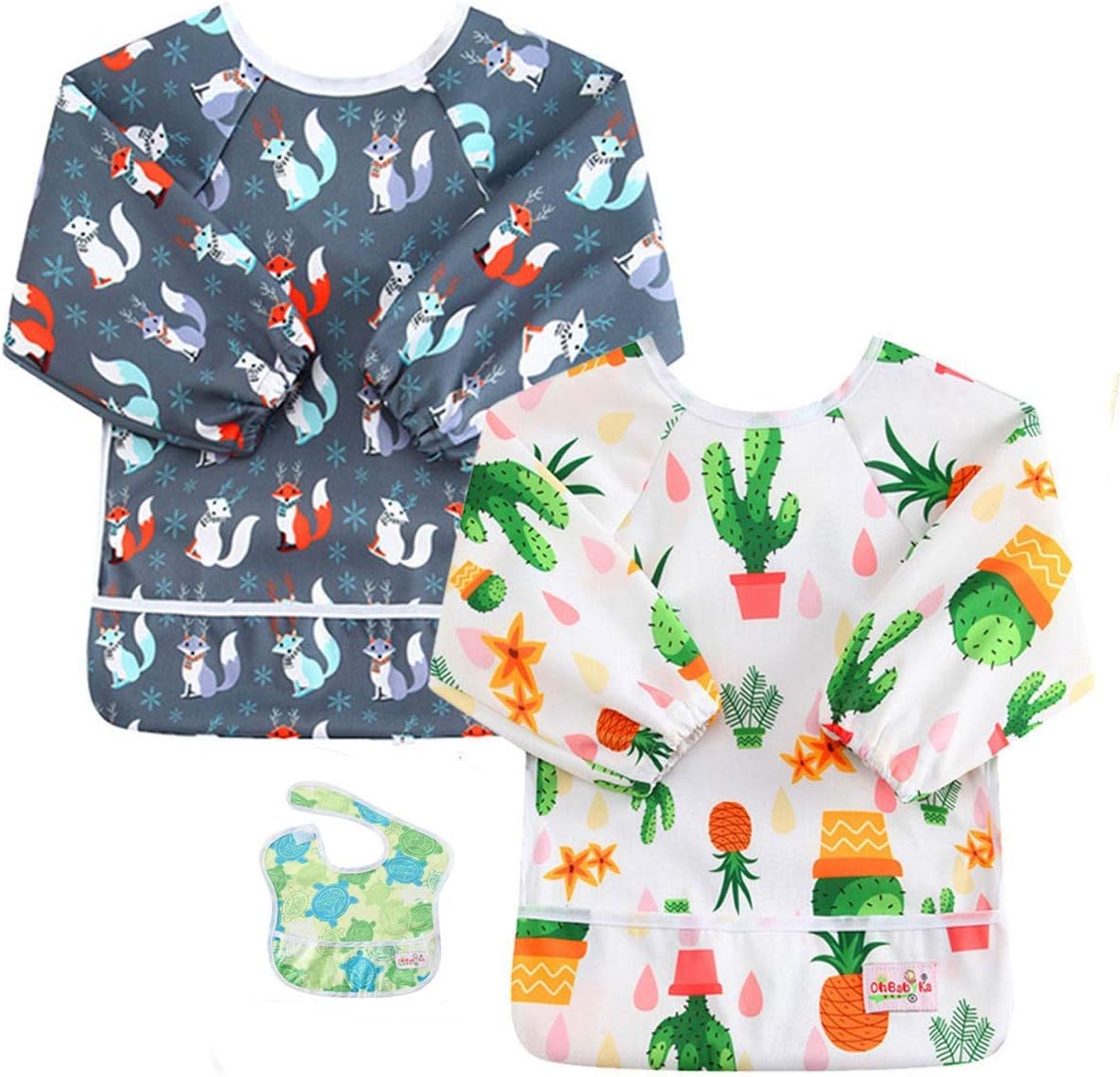 OHBABYKA Waterproof Baby Sleeves Bib,Bib with Sleeves&Pocket, 6-24 Months