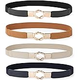 WERFORU Women Skinny Belt for Dresses Retro Stretch Waist Belt with Gold Buckle Set of 4