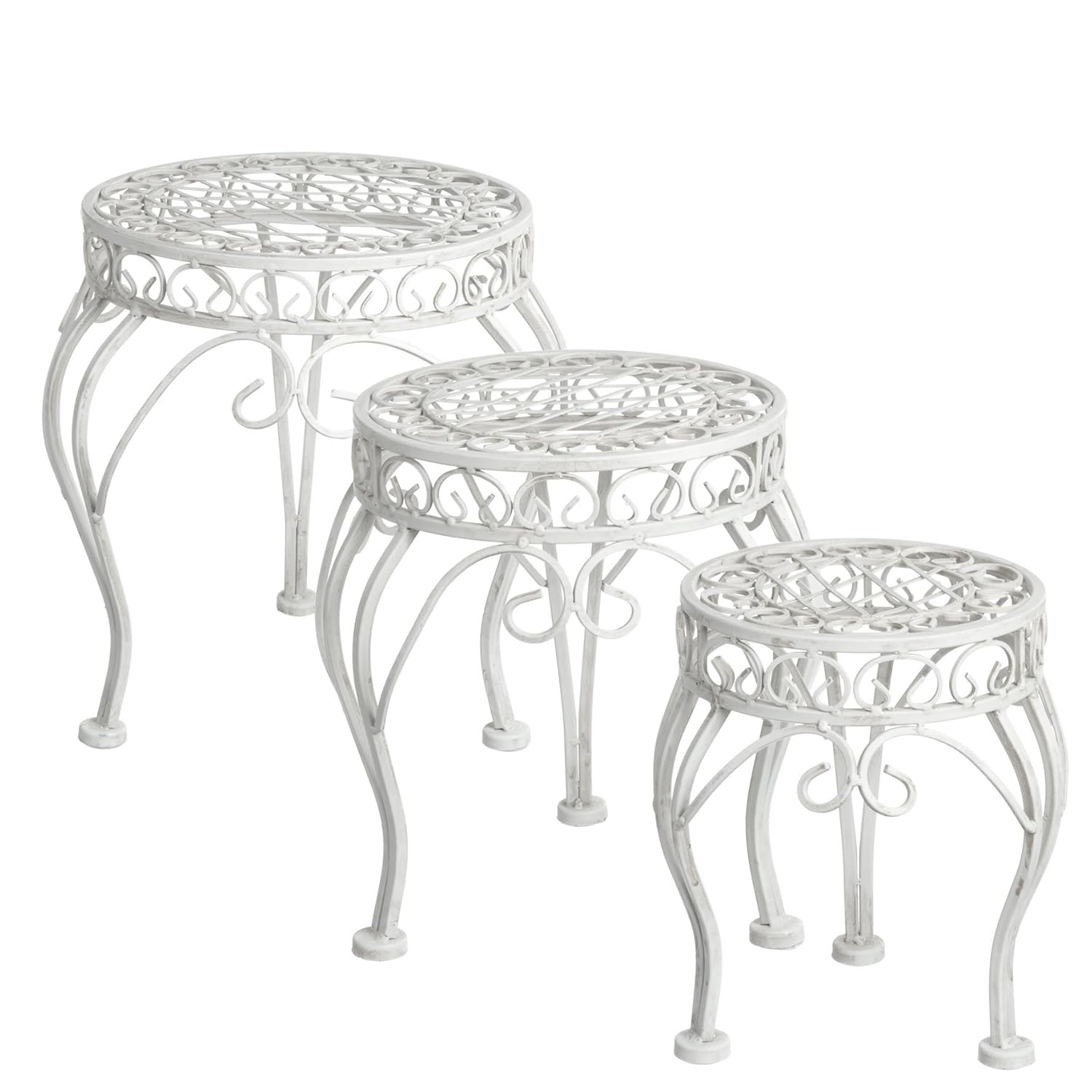 Greenware romantische Gartenmöbel, Bistro Sissy Hocker rund Metal 3-er