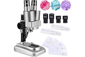 OOZSTAR Portable Stereo Microscope with 10x16x Wide Angle Eyepieces, 20x-50x Magnification, LED Light Source - Ideal for Kids 8-12, Biology