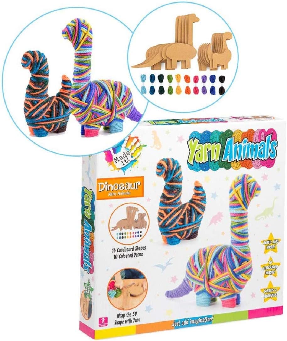 Made It! Yarn Animal Craft Kits for Kids Yarn Dinosaur, Multicolor