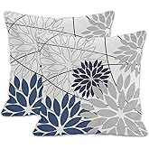 JSKLKGHN Floral Throw Pillow Covers Set of 2, 16x16 Inch Gray and Blue Flower Indoor Decorative Pillow Cases for Couch Bed Sofa Cushion Home