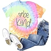 Be Kind Tie Dye T-Shirt for Women Inspirational Graphic Tee Letter Print Casual Short Sleeve Tops