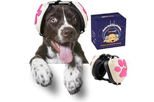 Famikako Upgraded Dog Ear Muffs for Noise Protection - 22dB NRR Noise Cancelling Headphones with Dog Paw Design, Calming Earmuffs for Thunder, Fireworks & Hunting (L, White-Pink)