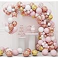RUBFAC 140pcs Rose Gold Balloon Garland Arch Kit, Light Pink Gold White Metallic Rose Gold Confetti Balloons for Mother's Day Valentine Graduation Birthday Baby Shower Wedding Party Decoration