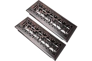 SANYCASA 2 Pack Floor Register 4x12 Inches Heavy Duty Walkable Steel Floor Registers Adjustable Airflow Floor Vent Covers - Oil Rubbed Bronze Finish - Savannah Design - Air Vents Floor to Allow Walk