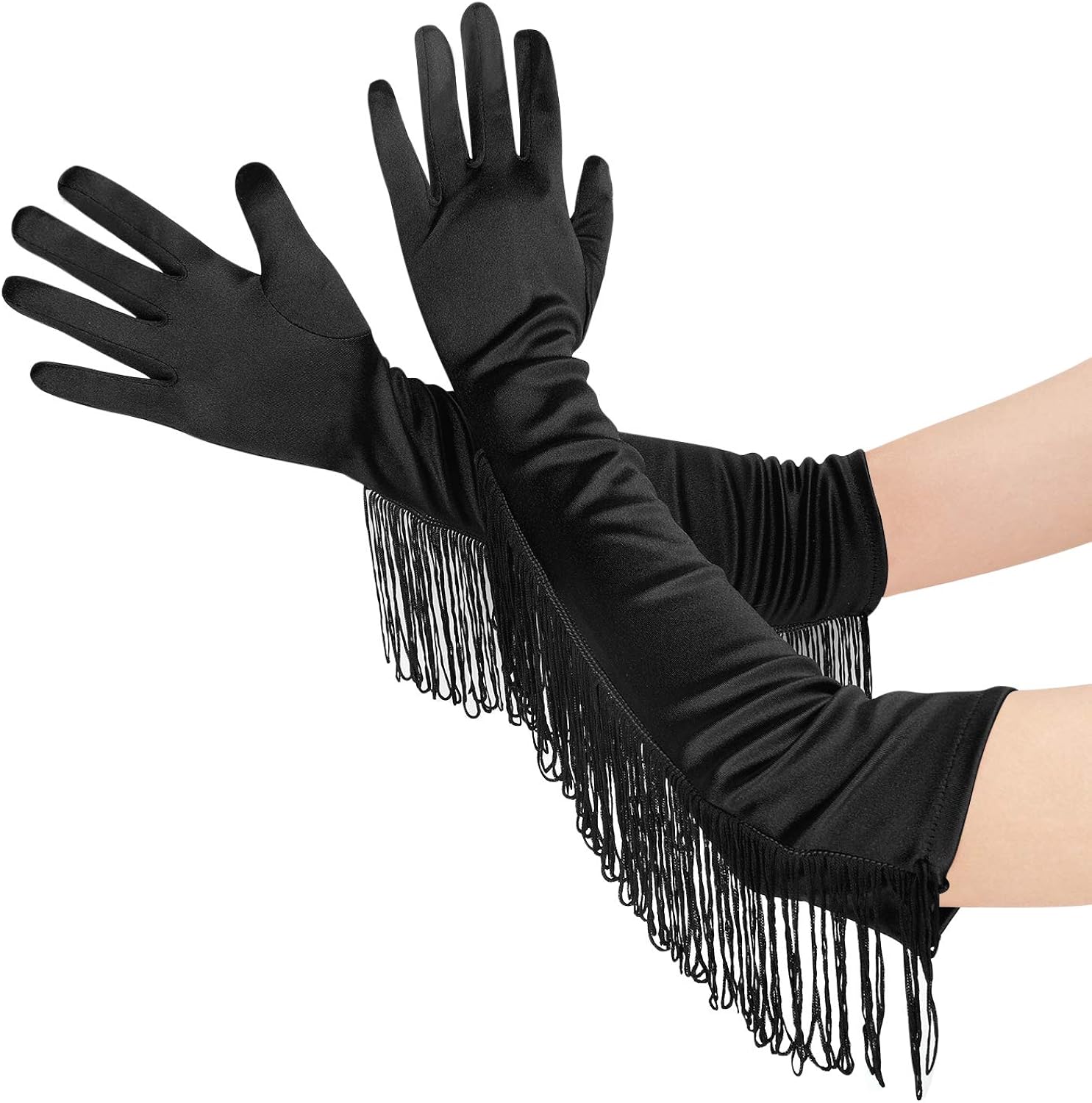 Gants Longs En Satin Pour Femme - 21,5 Pouces - Élégants Pour Mariage, Soirée - Blanc
