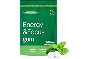 CROBIRWARE Energy & Focus Gum (Spearmint, 120 Pieces) | 100mg Natural Caffeine + L-Theanine + Vitamin B12 & B6 | Sugar Free Caffeinated Nootropic Cognitive Brain Performance Supplement