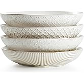 getstar Pasta Bowls, Large Salad Serving Bowls (7.6 inch & 22 oz), Ceramic Bowl Plates Set of 4, Farmhouse Embossments, Microwave and Dishwasher Safe