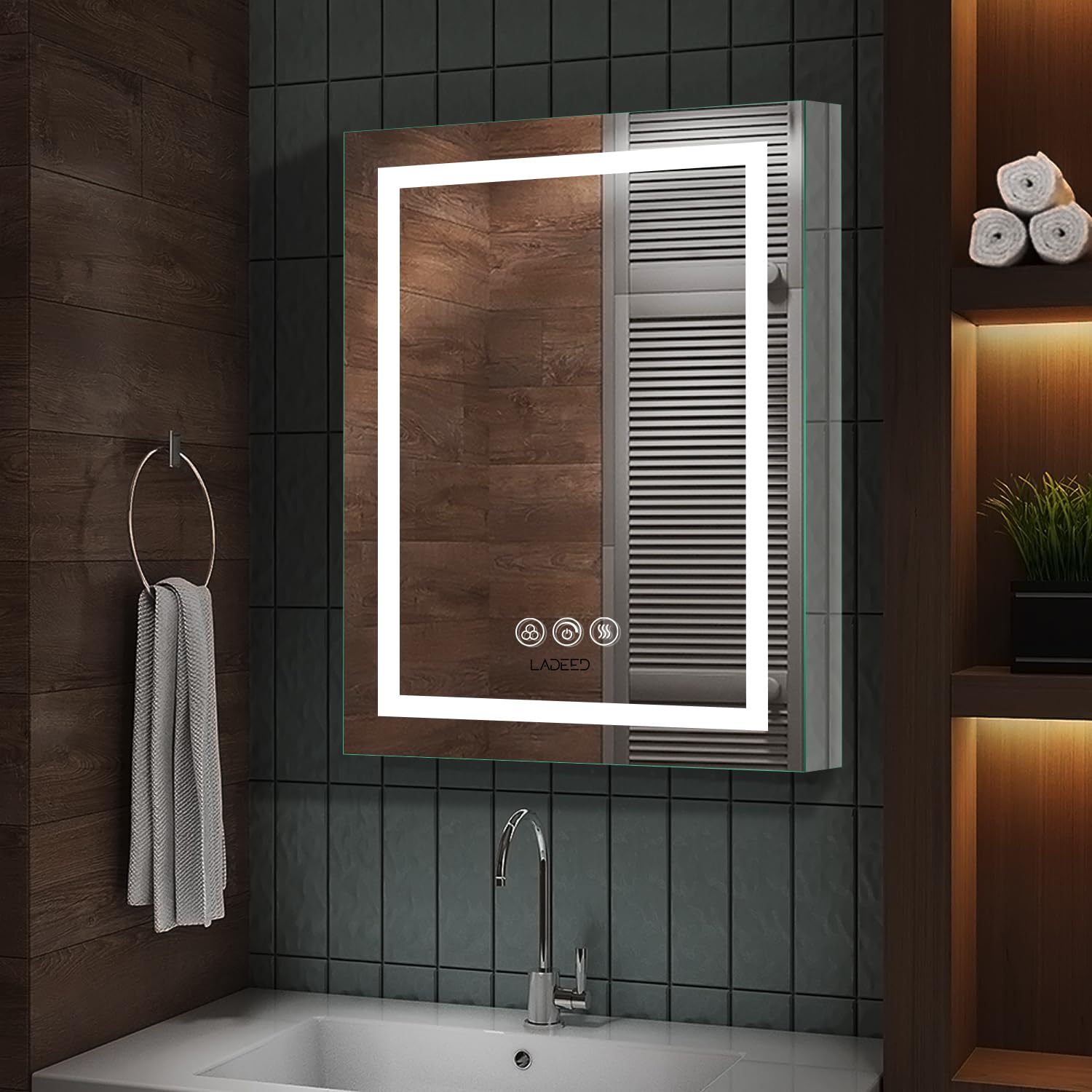 LADEED 26 x 20 Inch Led Medicine Cabinet Outlet, Lighted Medicine ...