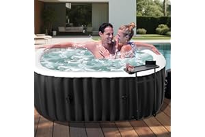 DoCred 1-2 Person Inflatable Hot Tub, 75" X 47" X 25" Oval Blow Up Portable Hot Tub with 100 Bubble Jets, Large Outdoor Spa Bathtub Set Included Heater Pump, Insulated Cover and Side Table
