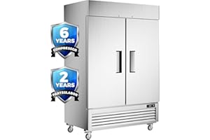Coolski 54'' Commercial Freezer 2 Solid Doors Stainless Steel Reach-in Freezer, 49 Cu.Ft/8 Shelves/LED Lighting/Auto Defrost, Fan Cooling Freezer for Restaurant Garage ETL NSF Approved