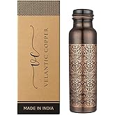 Pure Copper Water Bottle - Indian Handmade Ayurveda Healing Benefit Water Bottle for Drinking, Travel, Hiking, Gym, Office, Outdoor - Antique Finish - 950 ML