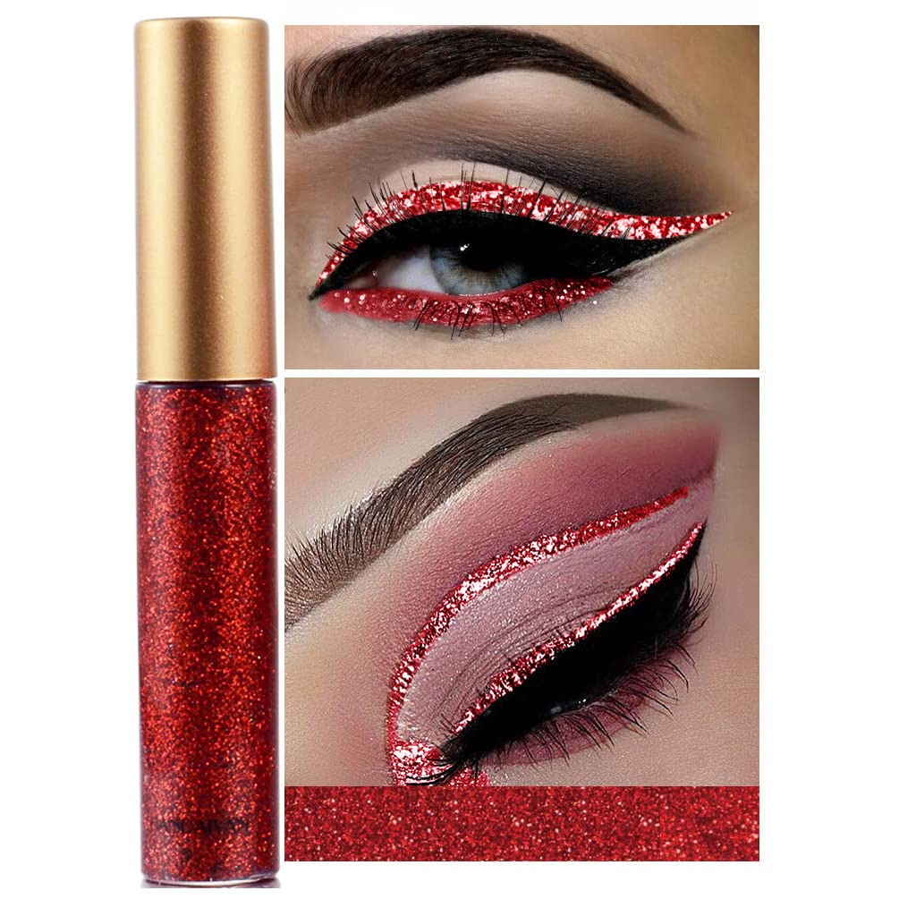 Glitter Liquid Eyeliner, OCHILIMA Long Lasting Waterproof Shimmer High Pigmented Silver Gold Metallic Colorful Eyeliners Glitter Makeup for Women