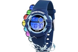Juboos Kids Digital Watch for Boys Girls 5-18, 7 Colors LED Light Kids Sports Outdoor Wristwatch, Waterproof Watch with Alarm,Stopwatch