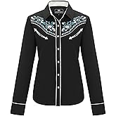 SALVAJE OESTE Women's Embroidered Western Cowgirl Slim Fit Shirt Long Sleeve Snap Button Down Shirt with Embroidery