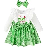 AMAWMW My First Christmas Baby Girl Outfit Ruffle Romper Dress Long Sleeve Bodysuit Headband Set Newborn Winter Clothes