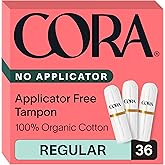 Cora Organic Cotton Non-Applicator Tampons (36 Regular Non-Applicator Tampons)